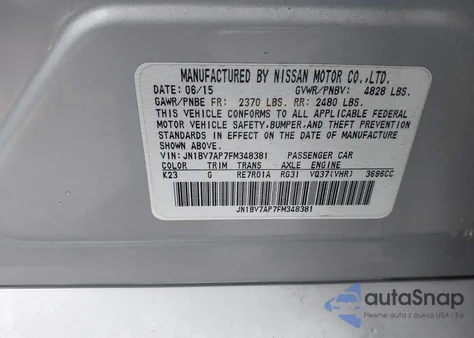 2015 Infiniti Q50 Premium from USA, damaged, VIN JN1BV7AP7FM348381